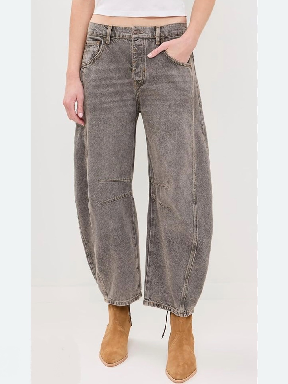 We the Free Lucky You Mid-Rise Barrel Leg Washed Gray Jeans 28